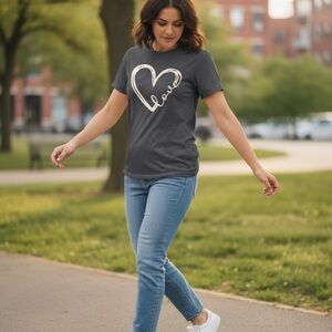 Gray T-Shirt with Heart Design New w/o tags